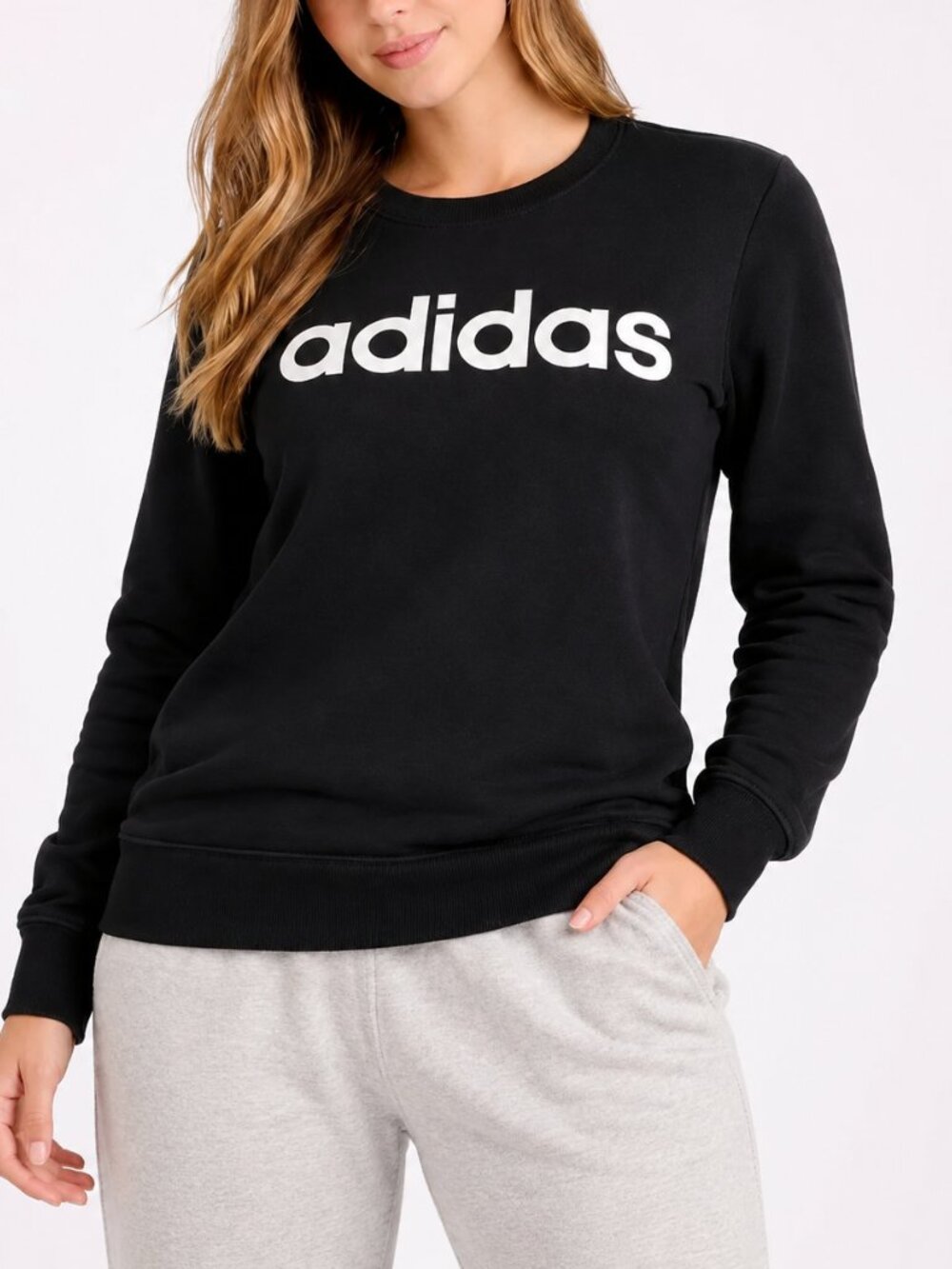 Adidas Essential Logo Crewneck Sweatshirt Black White Size M